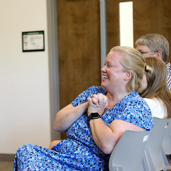 Katherin Scafide being surprised with International Association of Forensic Nursing Award